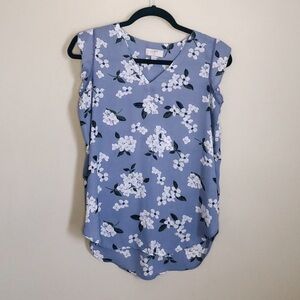 LOFT Women's Light Blue Floral Blouse